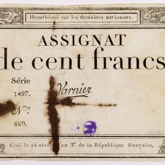 Assignat de 100 francs, série 1497 - n° 889, 18 Nivôse an 3