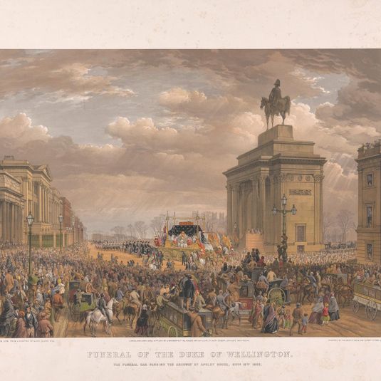 The Funeral of the Duke of Wellington. The Funeral Car Passing the Archway at Apsley House, November 18th 1852.