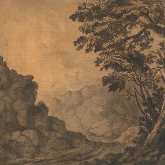 A Road in a Mountain Landscape with Trees to the Right