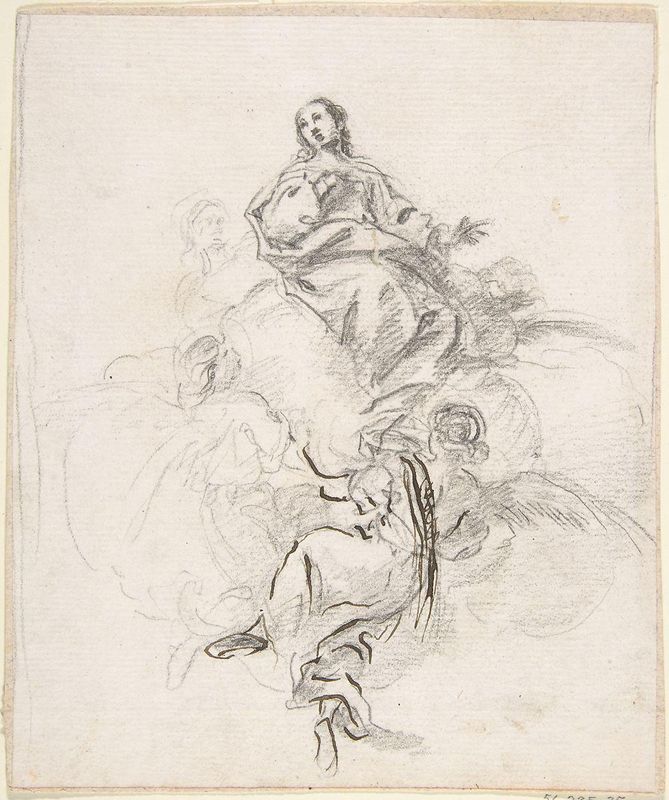 Virgin of the Immaculate Conception Seated on Clouds, Supported by Four Angels