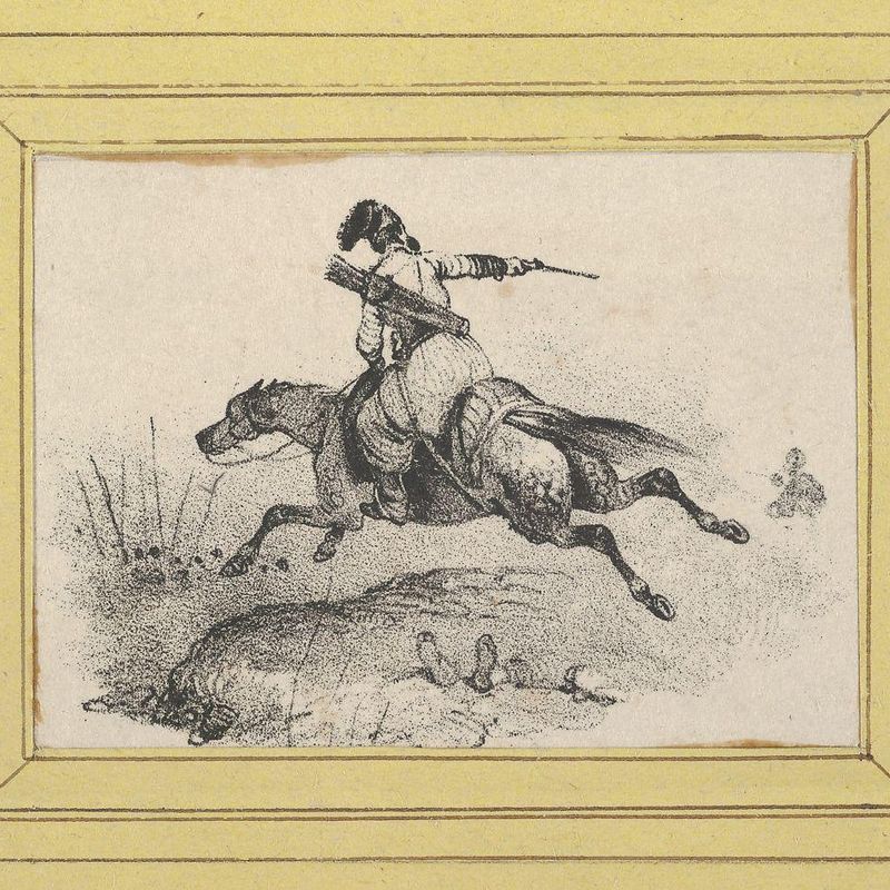 Soldier on galloping horse