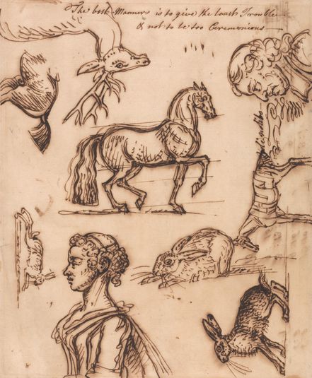 Sketches of a Hare, Horse, Stag, Man and Woman