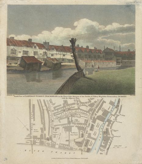 South View of London Street Dockhead and Plan of the Parish of St. Mary Magdalen, Bermondrey, Surrey