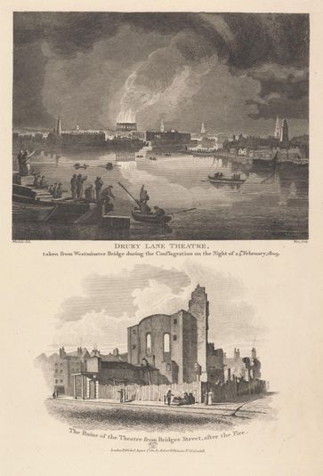Drury Lane Theatre during and after the Fire of 1809