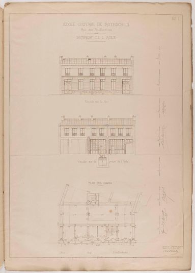 Plan du bâtiment de l'asile de l'École Gustave de Rothschild située rue des Feuillantines, 5e arrondissement, Paris