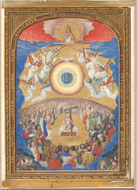 Manuscript Leaf with Adoration of the Holy Name, from a Book of Hours