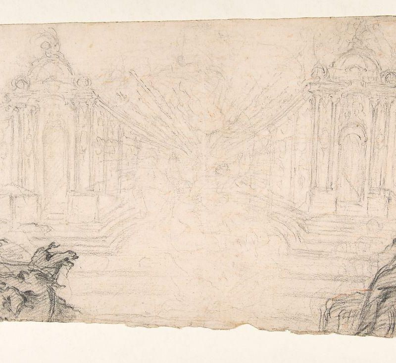 Design for a Festival Display of Fireworks (recto); Small Figures by a different hand (verso)