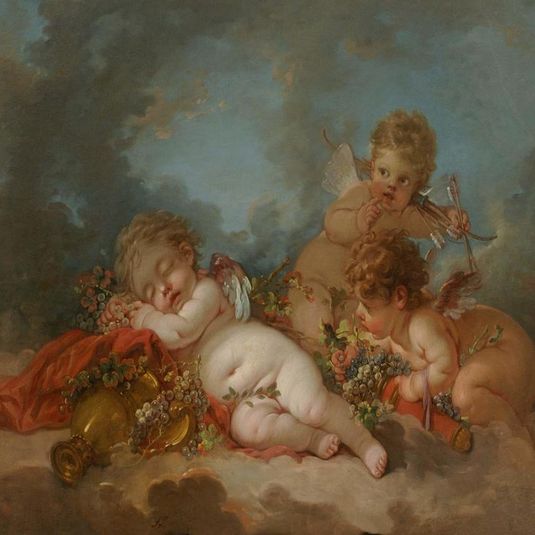 Three Cupids Floating in the Clouds