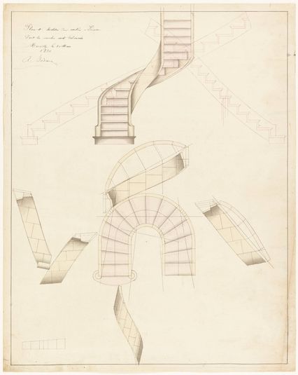 Elevation and Plan View for a Spiral Staircase