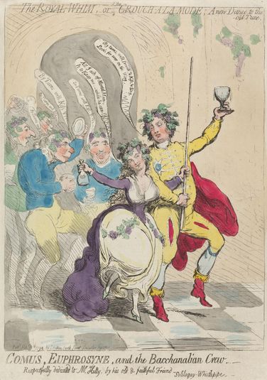 The Royal Whim, or the Crouch-a-la Mode: A New Dance to The Old Tune. Comus, Euphrosyne, and The Bacchanalian Crew. ---Dedicated to Mr. Kelly, by Soliloquy Whistlepipe.