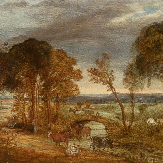 River Landscape with Bridge, Figures and Cattle