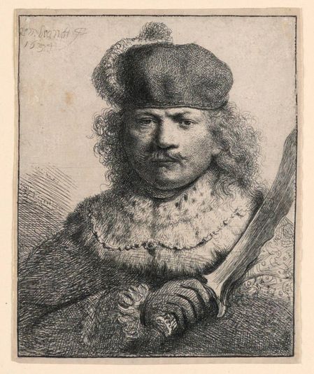 Rembrandt with raised sabre