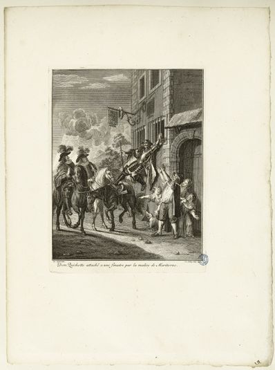 Histoire de Don Quichotte d'après Charles Antoine Coypel, Don Quichotte attaché à une fenêtre par la malice de Maritorne (Neuvième numéro d'une suite de 31 pièces)