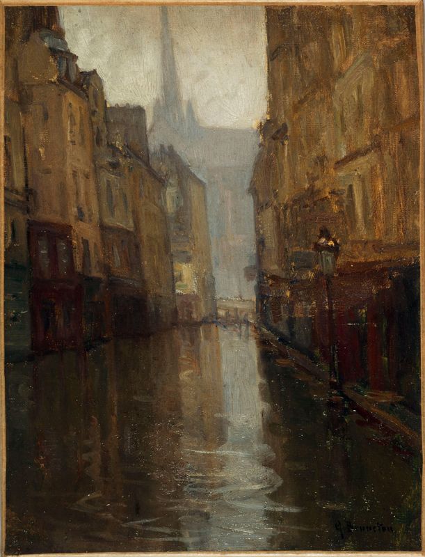 La rue du Haut-Pavé vers le quai de Montebello (inondations de 1910)