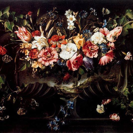 Garland of Flowers with a Landscape