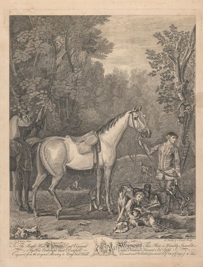 A set of seven, untitled, each dedicated: To the Right Hon'ble. Thomas Lord Viscount Weymouth...from the Original Painting in Long Leat Hall. [Two riders by a farmhouse asking direction from a peasant; a well at left, with a couple of foxhounds...]