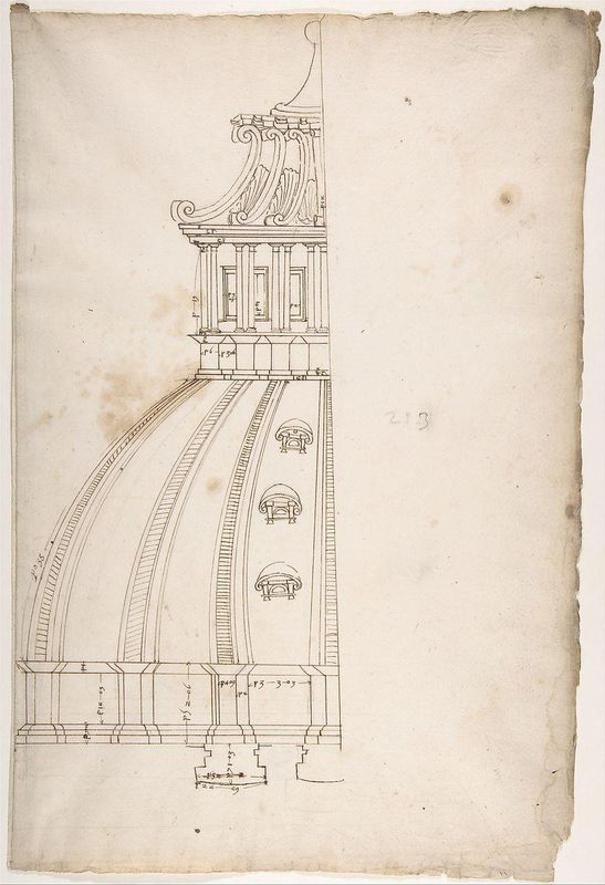 St Peter's, dome, model, half elevation (recto) blank (verso)