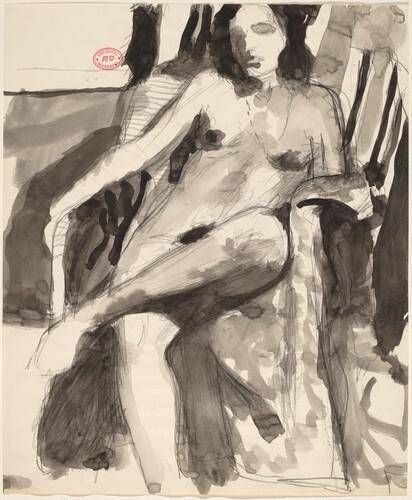 Untitled [seated female nude in a partially draped armchair]
