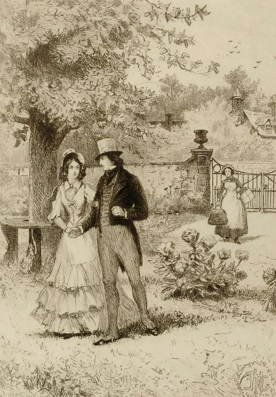 Untitled (couple walking in a garden)