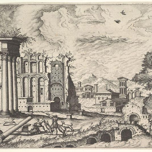 View of the Roman Forum, looking toward the Palatine Hill, from the series 'The Small book of Roman ruins and buildings' (Operum antiquorum romanorum)