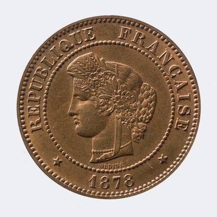 Pièce de 5 centimes en bronze de la IIIe République, 1878