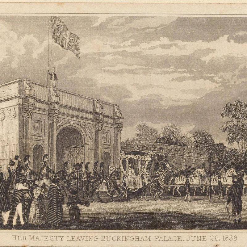 Her Majesty Leaving Buckingham Palace, June 28, 1838 [left half]