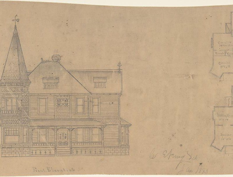 Design for a House, Front Elevation and Plans
