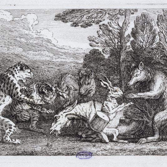 Vignettes Fables de La Motte. L'Ane et le lièvre (Liv. II, fab.18)