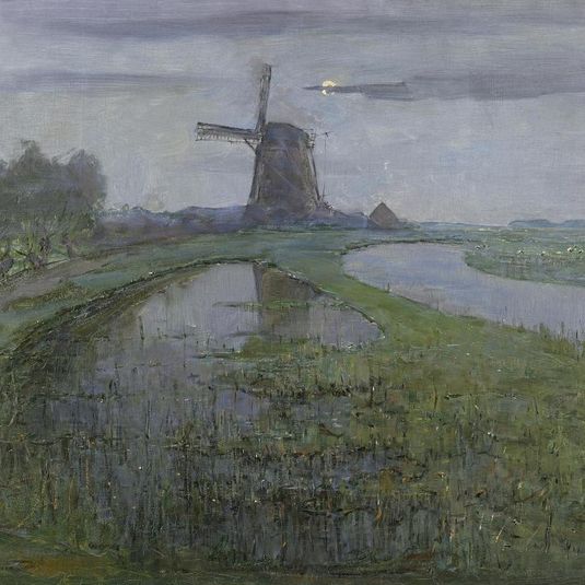 Oostzijdse Mill along the River Gein by Moonlight