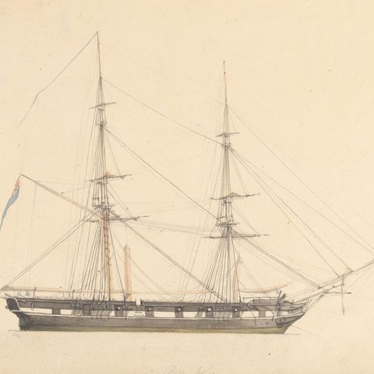 Single Brig with Union Jack and Three Figures
