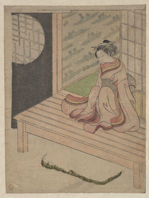 A Young Woman Seated upon the Engawa of a House
