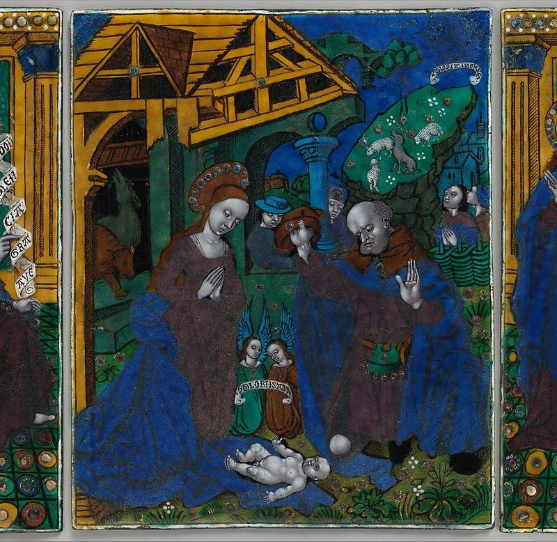 Three plaques from a triptych with the Adoration of the Shepherds, Flanked by the Angel Gabriel and the Virgin Annunciate