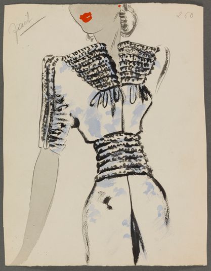 Robe à la ligne mince avec application de fourrure sur ceinture, col et manches, 1938, Fonds d'arts graphiques de la maison Max Fourrures