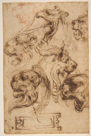 Six Studies of Animal Heads and of a Cartouche