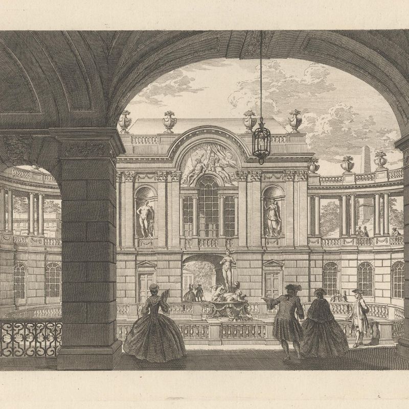 One of six perspective designs for the Concave Mirror and engraved mirrors in Vauxhall Gardens