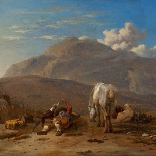 Italian Landscape with a Young Shepherd Playing with his Dog