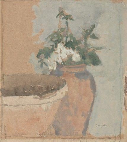 Brown Bowl and Flowers in a Brown Vase