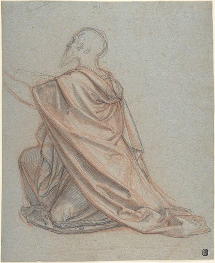 Study of a Kneeling Man; verso: Cropped Study of a Standing Man in a Cloak