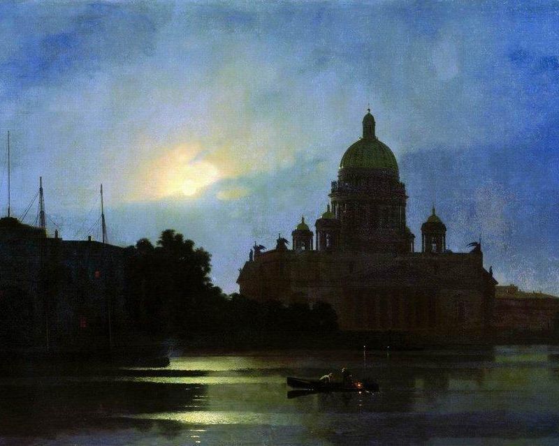 View of the Isaac Cathedral at Moonlight Night