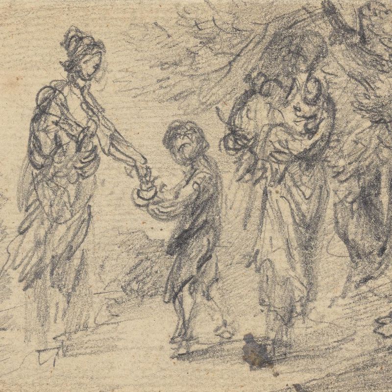 Landscape with two woman and child