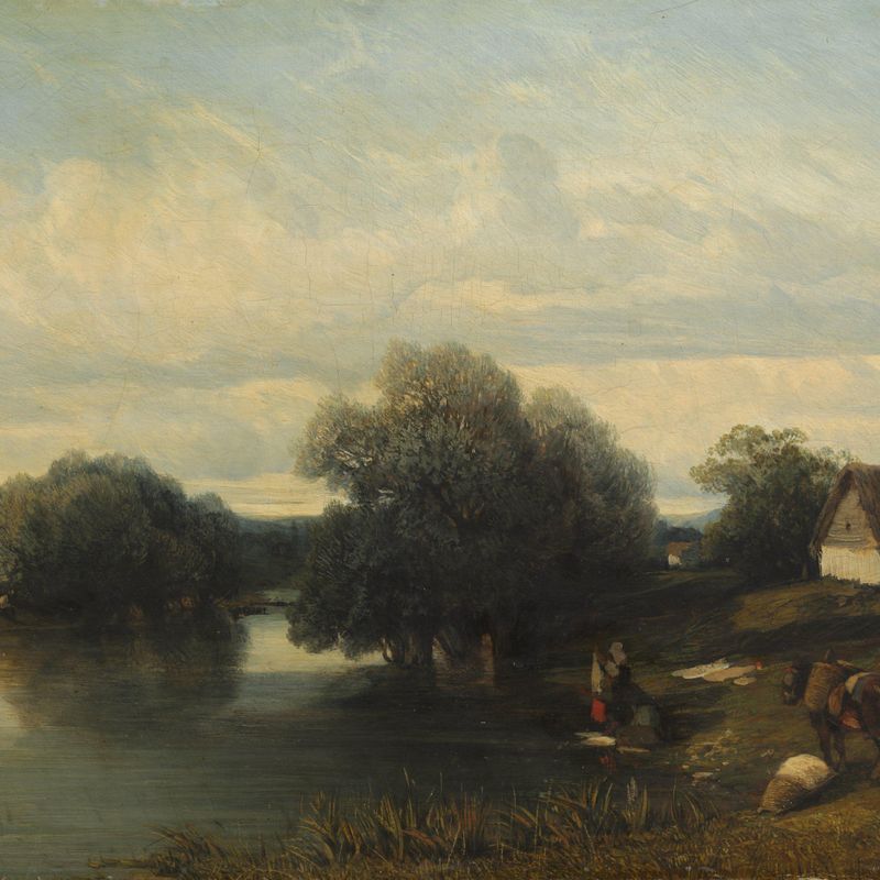 Cottage by the River with Washerwomen