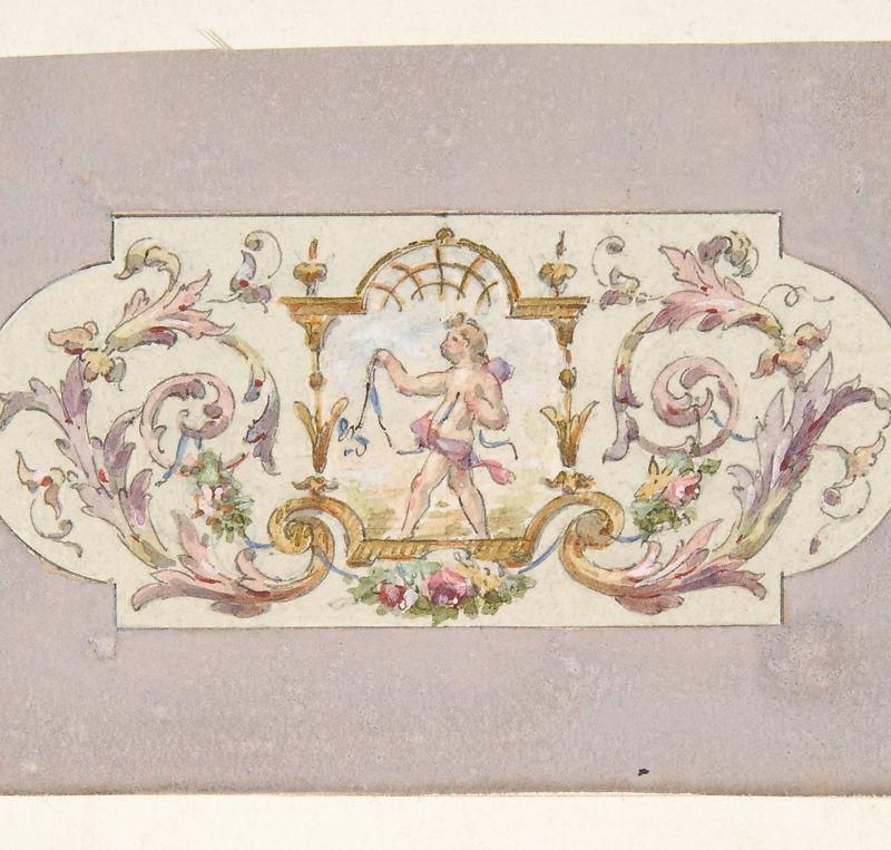 Design for a ceiling with a putto set in a border