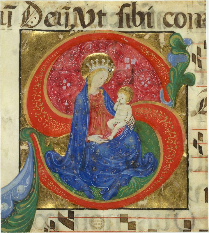 Manuscript Illumination with the Virgin and Child in an Initial S, from an Antiphonary