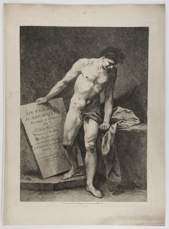 Male Nude Holding a Tablet Inscribed with Series Title