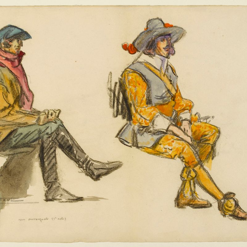 Un auvergnat (1er acte). Un personnage en costume Louis XIII, pour le bal de l’Opéra