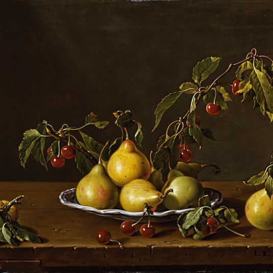 Still Life with Plate of Pears and Morello Cherries