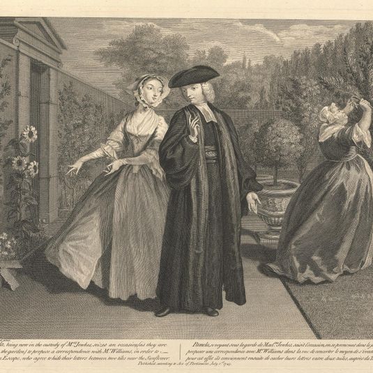 Pamela, being now in the custody of Mrs. Jenkes, seizes an occasion (as they are walking in the garden) to propose a Correspondence with Mr. Williams in order to contrive an Escape, who agree to hide their letters between two tiles near the Sunflower