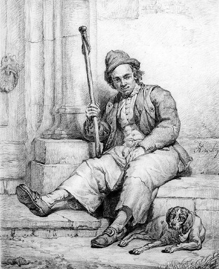 Sitting man with dog