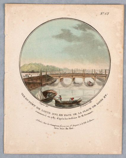 Bridge of Louix XVI, Plate 68 from "Vues Pittoresques des Principaux Édifices de Paris"