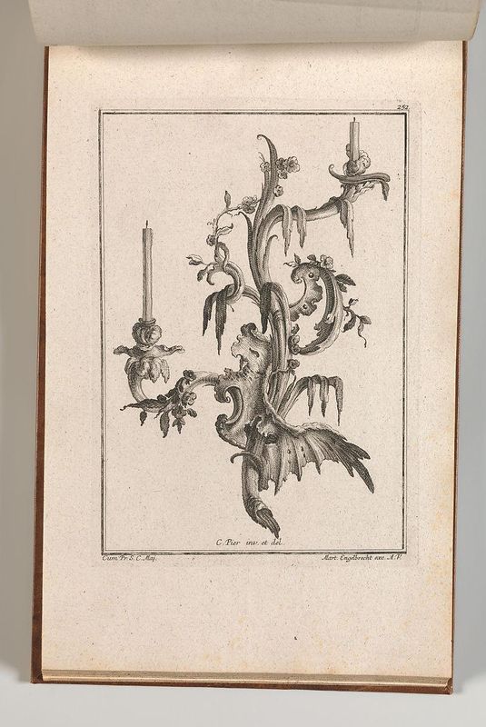 Design for a Two-Armed Candelabra with Rocaille Ornaments and Flowers, Plate 3 from an Untitled Series of Designs for Suspended Candelabra